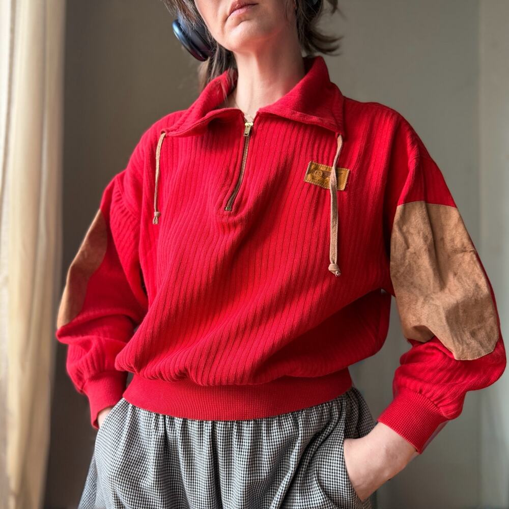 Vintage 80s Kennedy Red Cropped Knit Pullover | Preppy Eclectic Grandpa | M/L